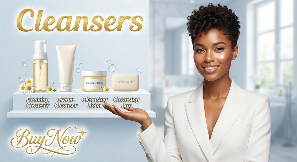 Best facial cleansers collection featuring foaming cleanser, cream cleanser, cleansing balm, and cleansing bar for flawless skin.